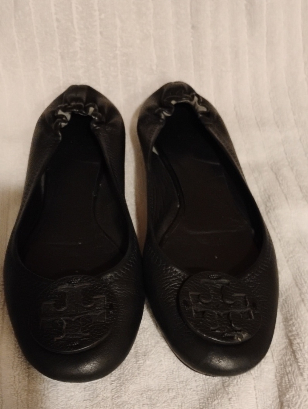 Tory Burch Black Leather Logo Ballet Flats